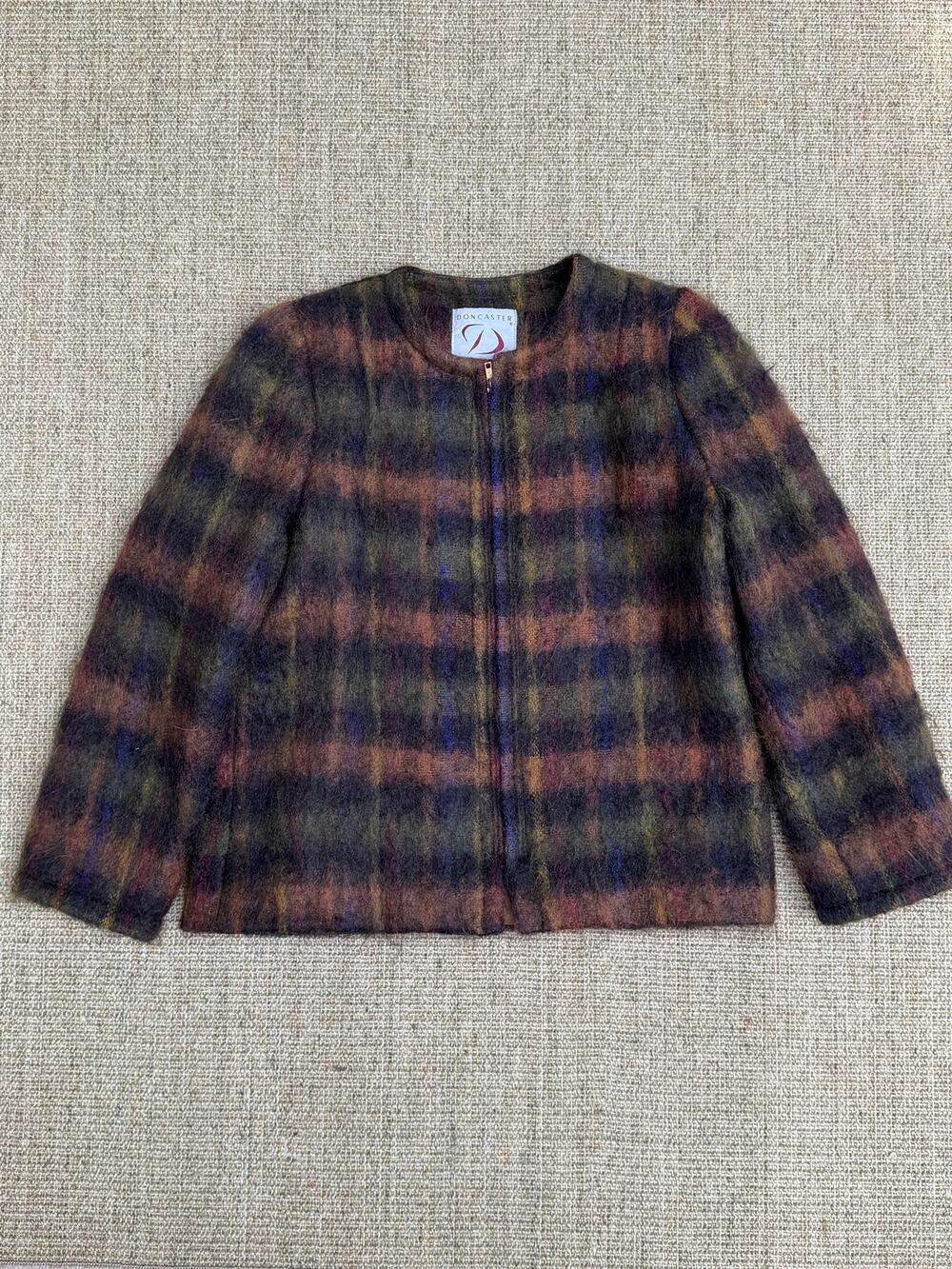 🍂 Vintage Mohair Plaid Zip Jacket | No Tags — Measurements Only | Multicolor